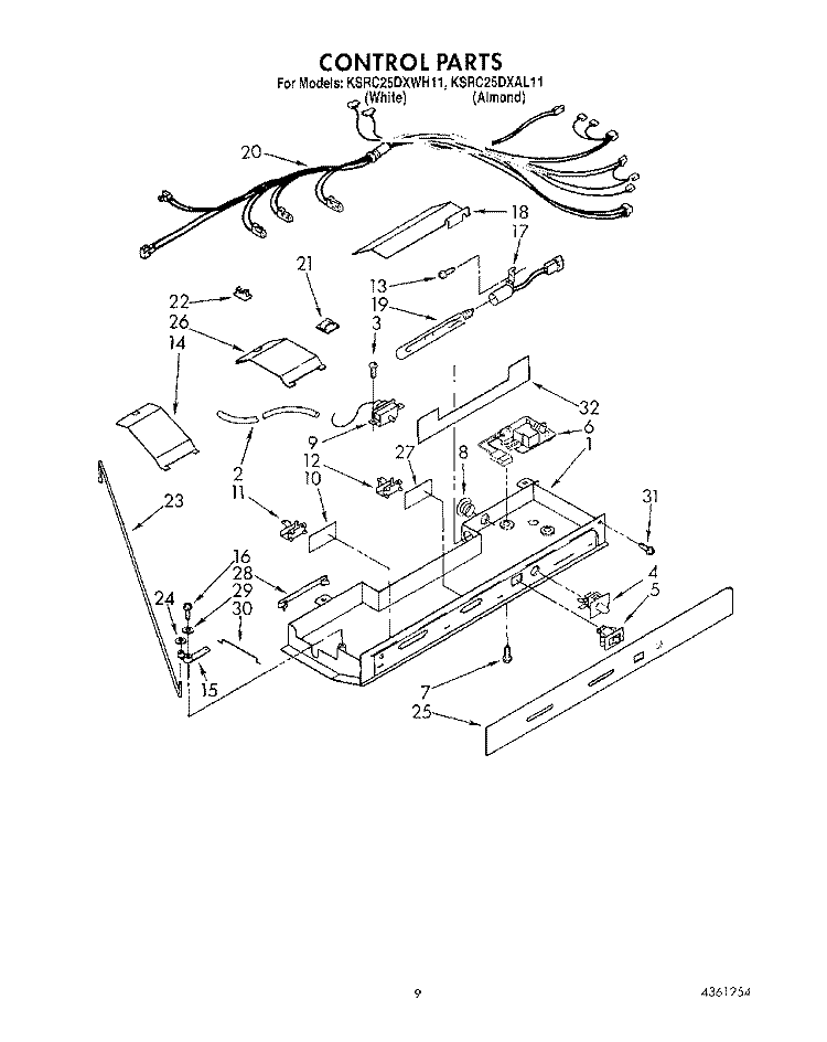 CONTROL Diagram and Parts List for KSRC25DXWH11  KitchenAid Refrigerator