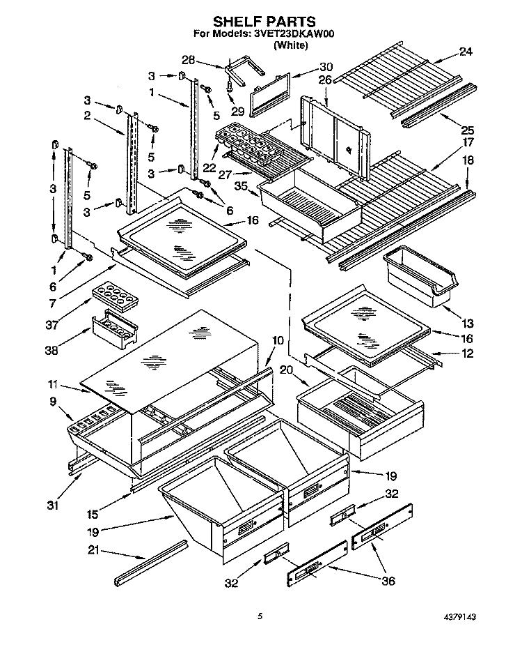 SHELF, LIT/OPTIONAL Diagram and Parts List for 3VET23DKAW00  Whirlpool Refrigerator