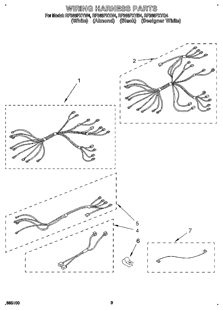 WIRING HARNESS, LIT/OPTIONAL Diagram and Parts List for RF366PXYN4  Whirlpool Range
