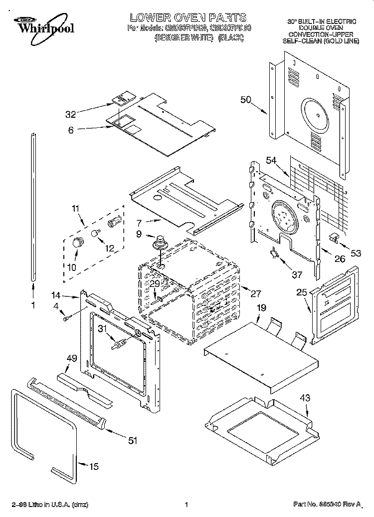LOWER OVEN Diagram and Parts List for GBD307PDB0  Whirlpool Wall Oven