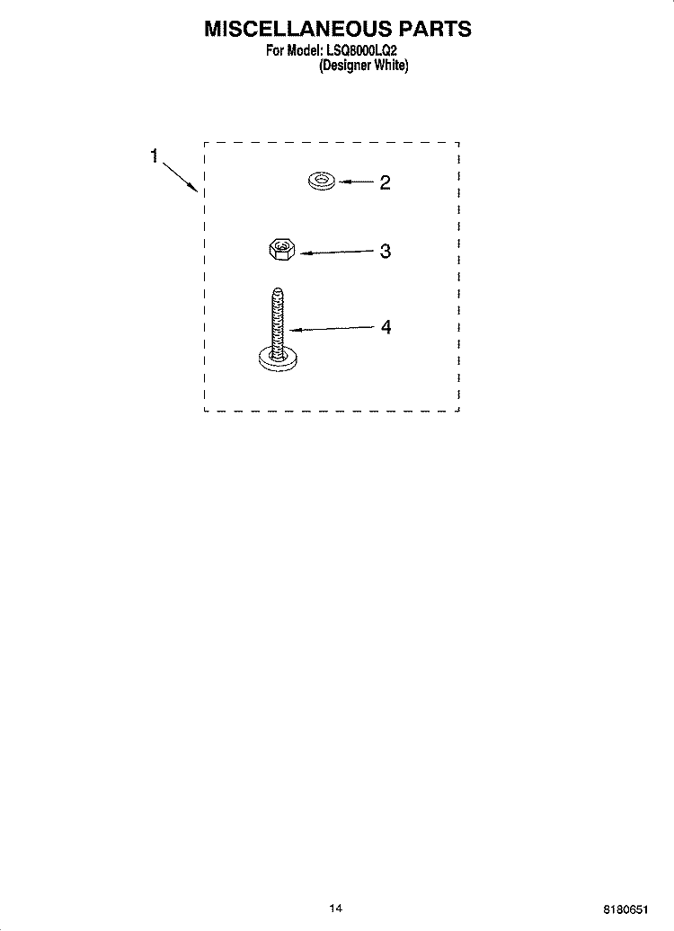 MISCELLANEOUS  PARTS, OPTIONAL PARTS (NOT INCLUDED) Diagram and Parts List for LSQ8000LQ2  Whirlpool Washer