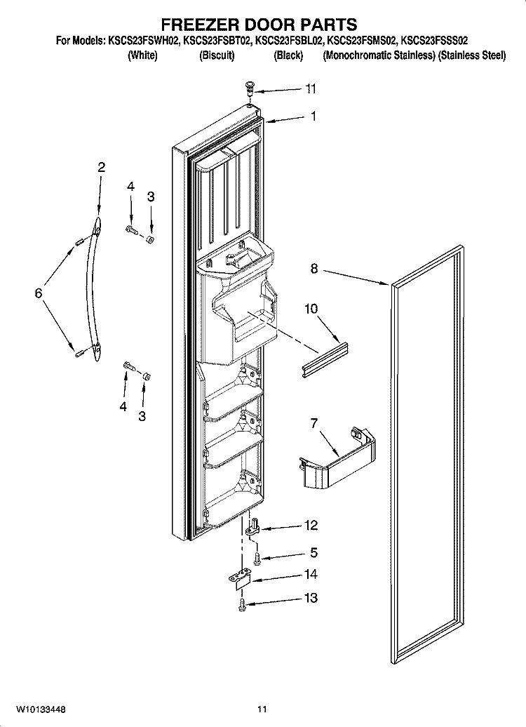 FREEZER DOOR PARTS Diagram and Parts List for KSCS23FSBL02  KitchenAid Refrigerator