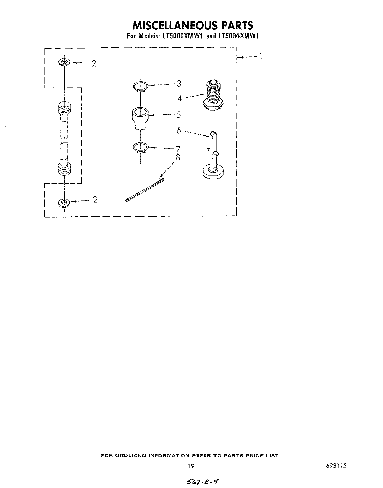 MISCELLANEOUS , LITERATURE AND OPTIONAL Diagram and Parts List for LT5000XMW1  Whirlpool Washer Dryer Combo