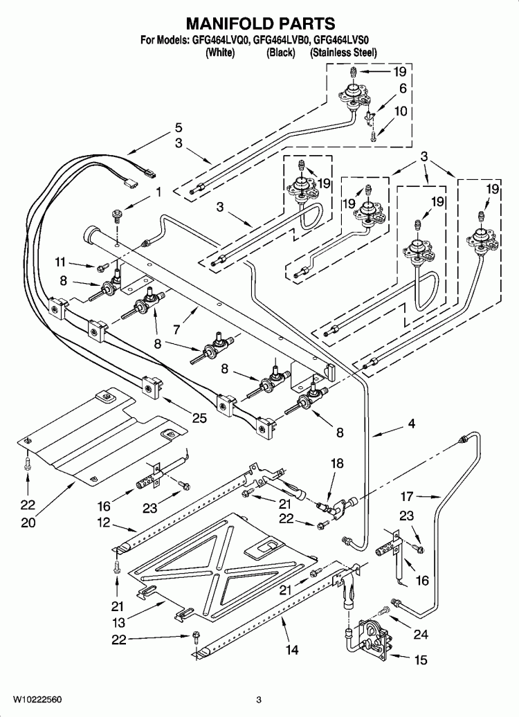 MANIFOLD PARTS Diagram and Parts List for GFG464LVQ0  Whirlpool Range