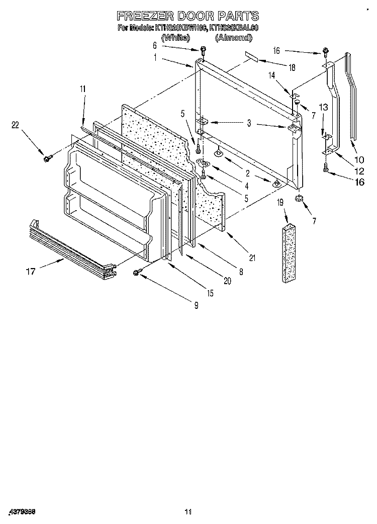 FREEZER DOOR Diagram and Parts List for KTHS20KBWH00  KitchenAid Refrigerator