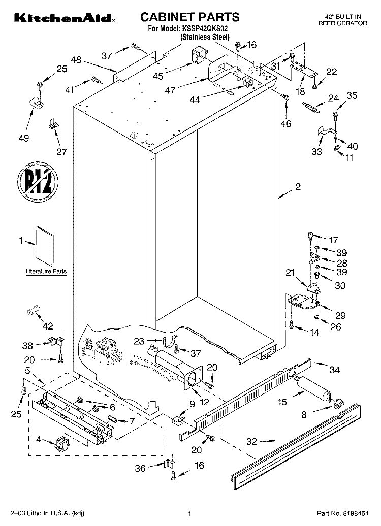 CABINET PARTS Diagram and Parts List for KSSP42QKS02  KitchenAid Refrigerator