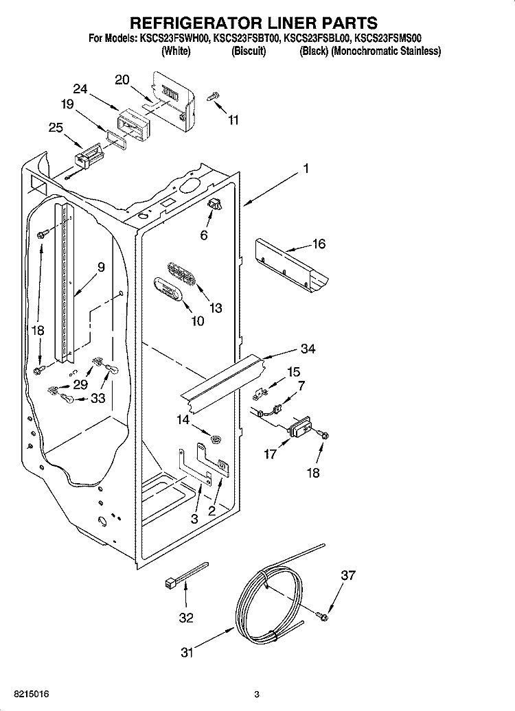 REFRIGERATOR LINER PARTS Diagram and Parts List for KSCS23FSBL00  KitchenAid Refrigerator