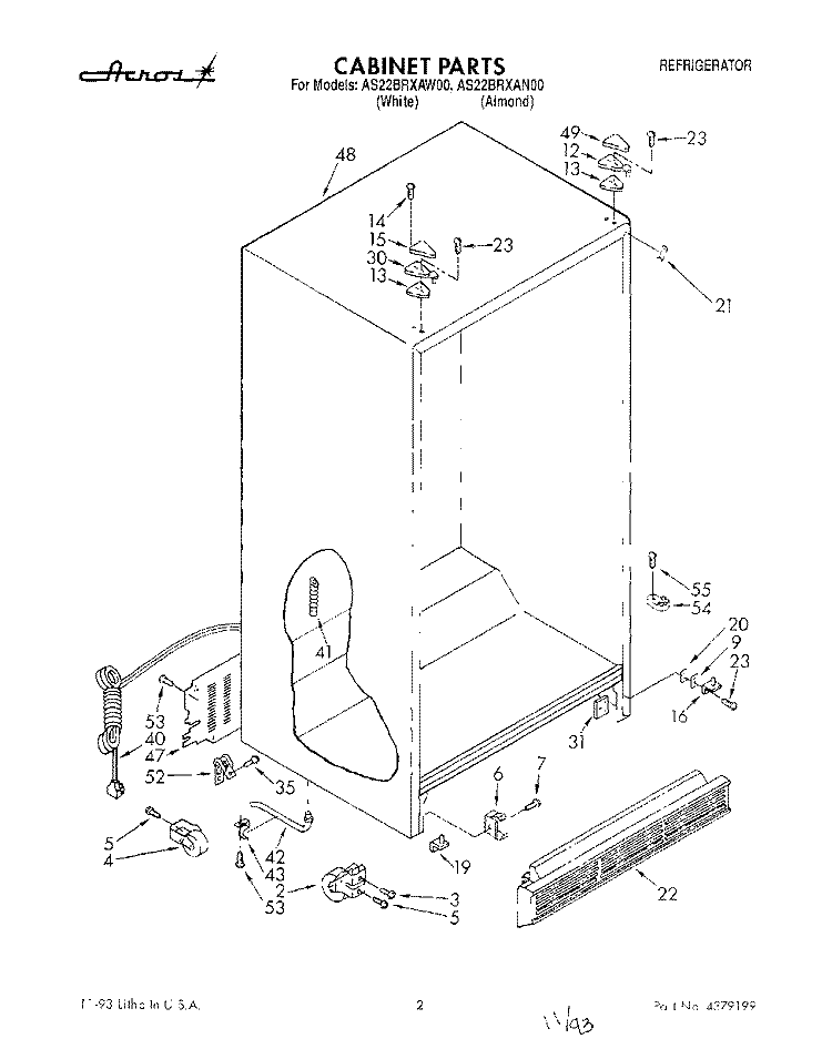 CABINET Diagram and Parts List for AS22BRXAN00  Whirlpool Refrigerator