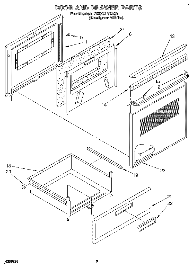 DOOR AND DRAWER Diagram and Parts List for FES310BQ0  Roper Range