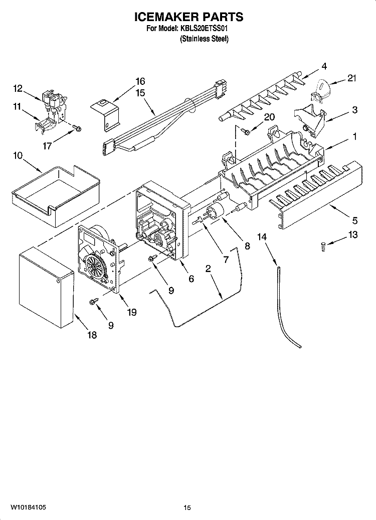 ICEMAKER PARTS, OPTIONAL PARTS (NOT INCLUDED) Diagram and Parts List for KBLS20ETSS01  KitchenAid Refrigerator