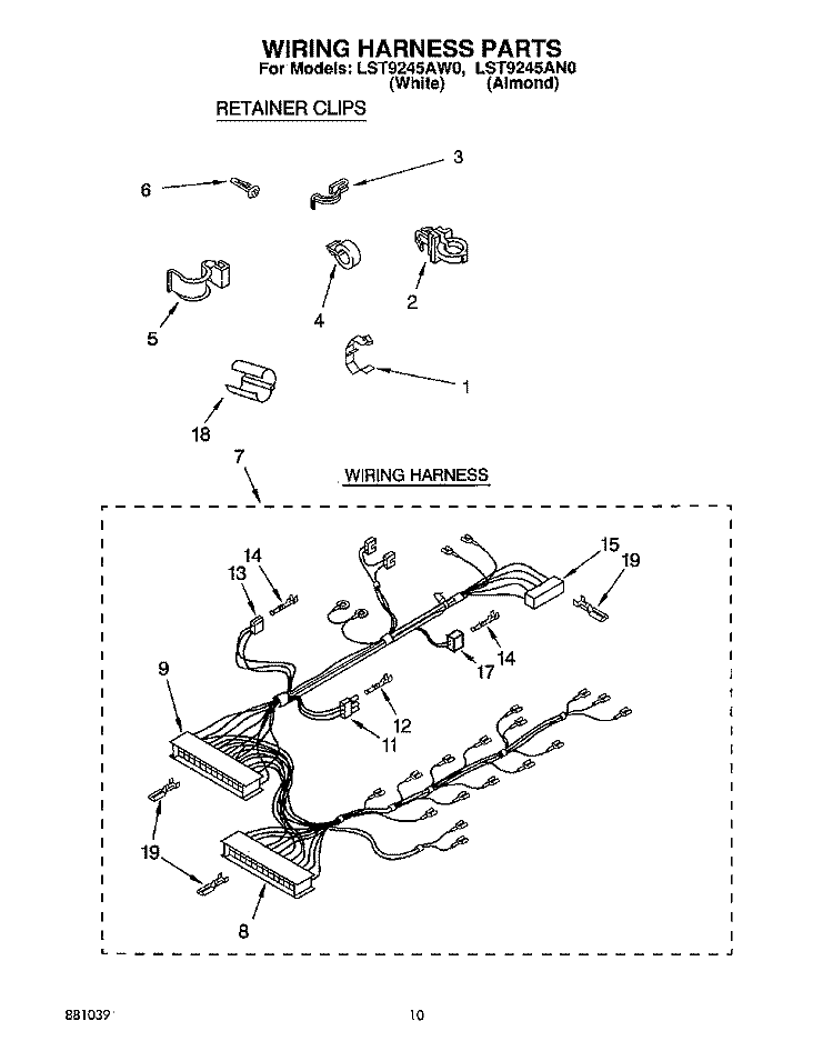 WIRING HARNESS Diagram and Parts List for LST9245AN0  Whirlpool Washer