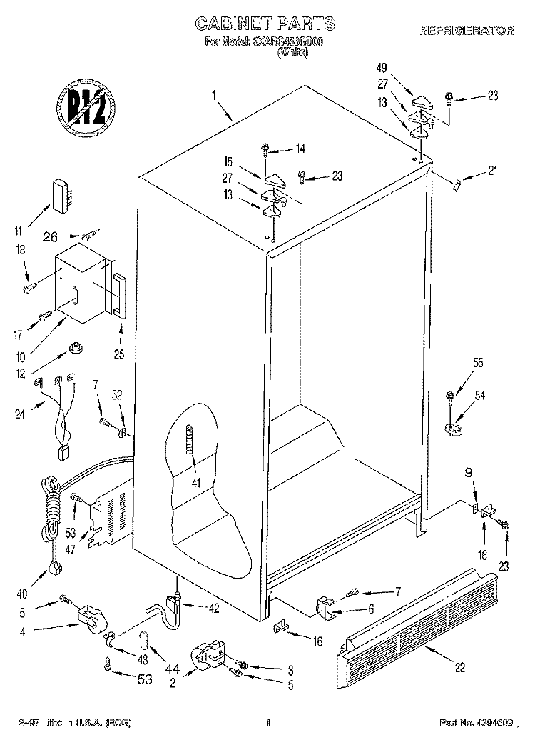 CABINET Diagram and Parts List for 3XARG458GD00  Whirlpool Refrigerator