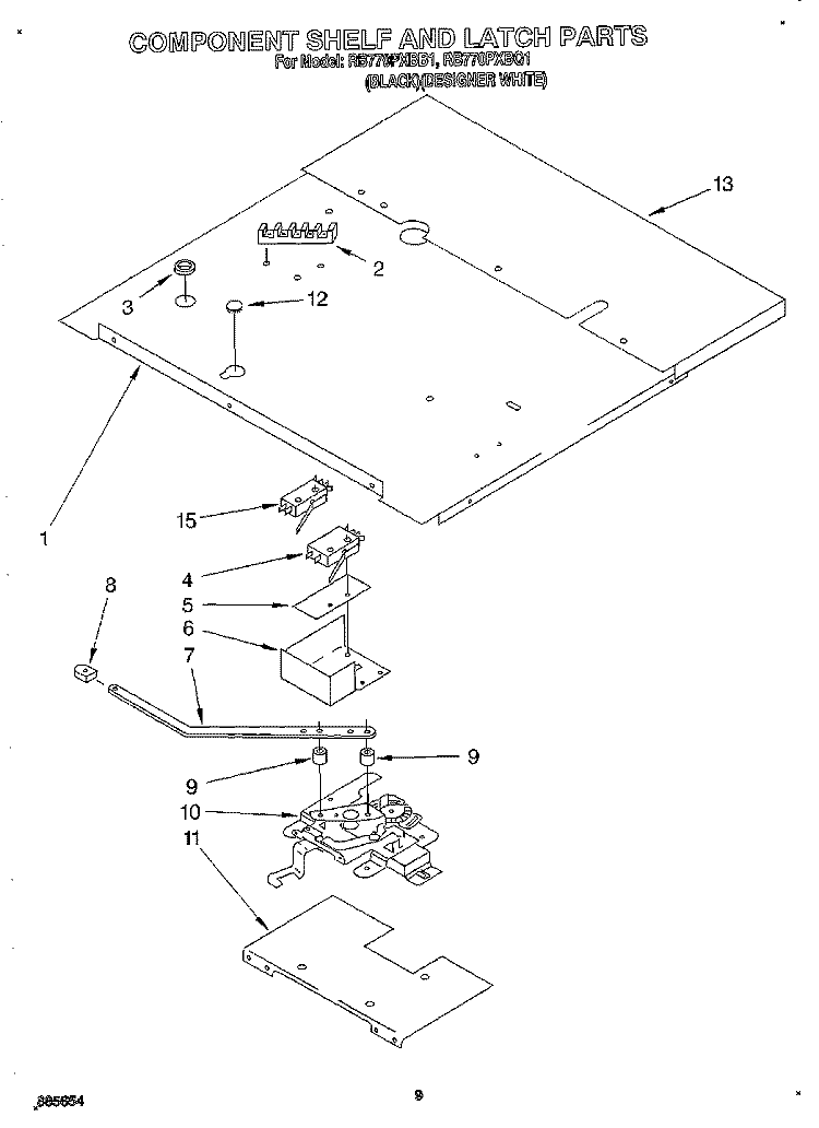 COMPONENT SHELF AND LATCH Diagram and Parts List for RB770PXBQ1  Whirlpool Wall Oven