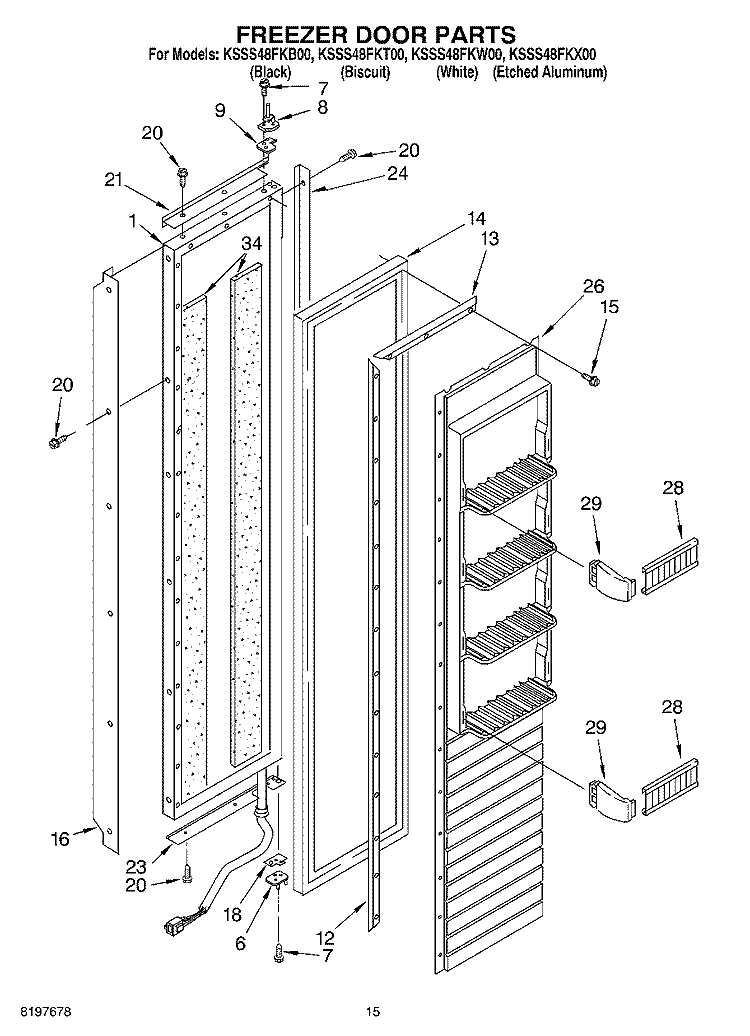 FREEZER DOOR Diagram and Parts List for KSSS48FKT00  KitchenAid Refrigerator