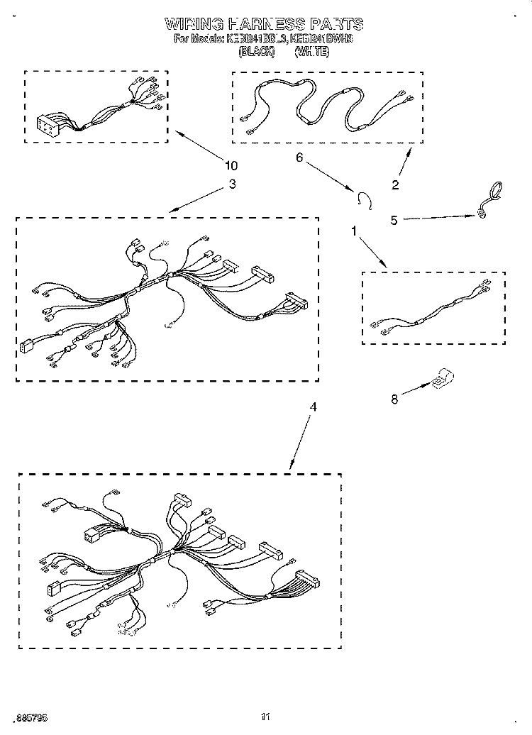 WIRING HARNESS, OPTIONAL PARTS Diagram and Parts List for KEBI241BBL3  KitchenAid Wall Oven
