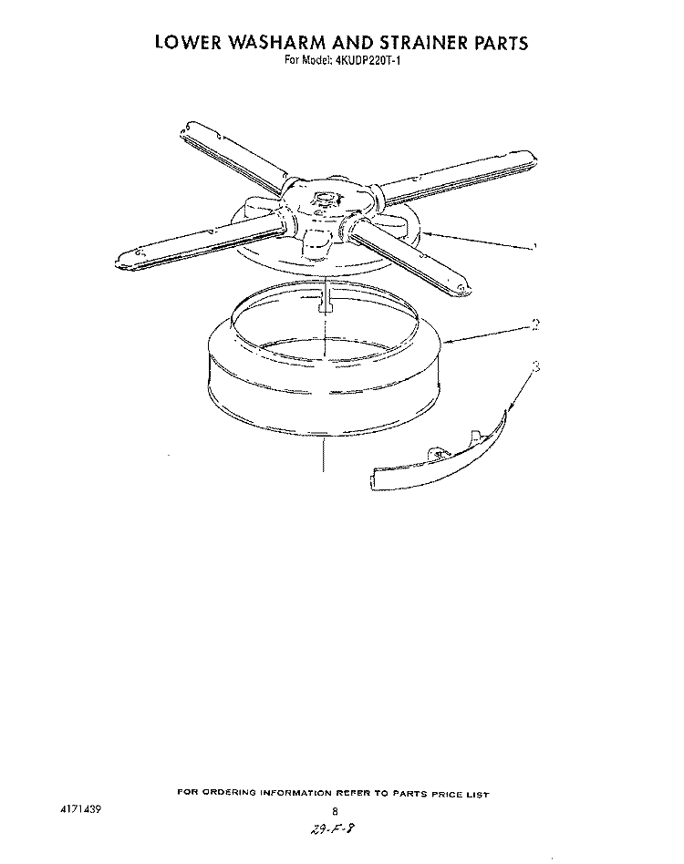 LOWER WASHARM AND STRAINER Diagram and Parts List for 4KUDP220T1  KitchenAid Dishwasher
