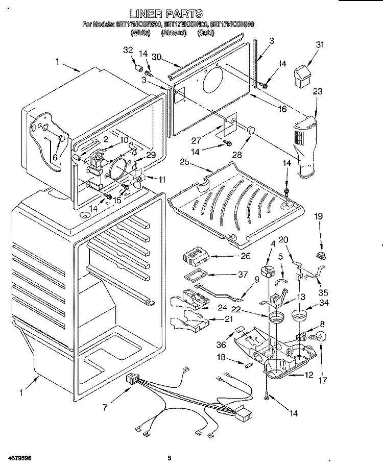 LINER Diagram and Parts List for 8ET17NKXBW00  Whirlpool Refrigerator