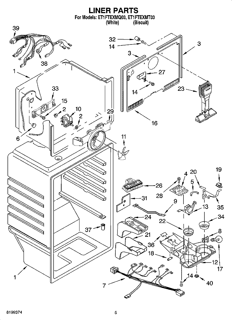 LINER PARTS Diagram and Parts List for ET1FTEXMQ03  Whirlpool Refrigerator