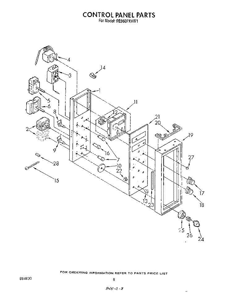 CONTROL PANEL Diagram and Parts List for RE960PXVN1  Whirlpool Range
