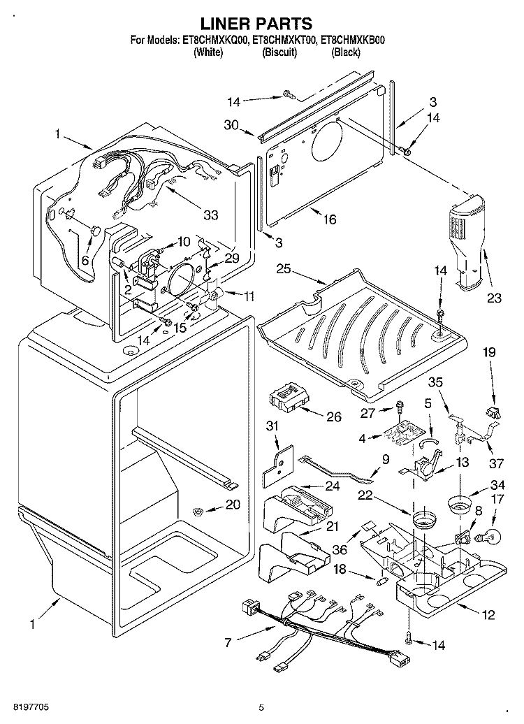LINER Diagram and Parts List for ET8CHMXKT00  Whirlpool Refrigerator