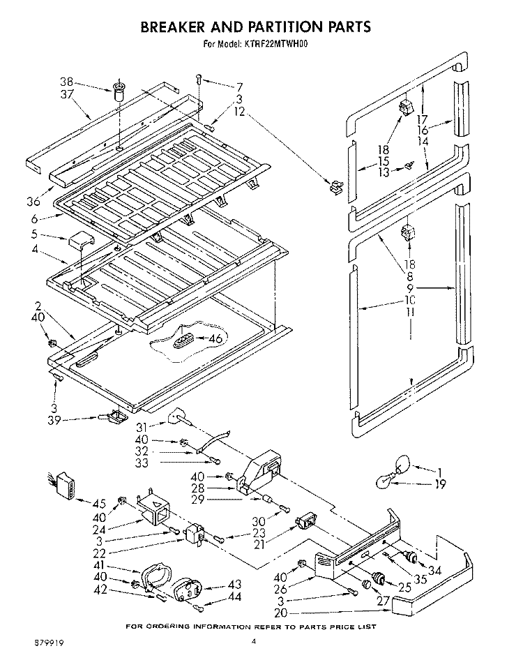 BREAKER AND PARTITION Diagram and Parts List for KTRF22MTAL00  Whirlpool Refrigerator