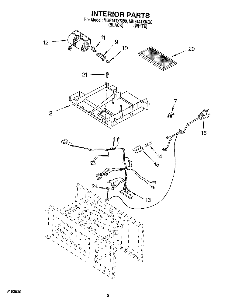 INTERIOR Diagram and Parts List for MH6141XKQ0  Whirlpool Microwave