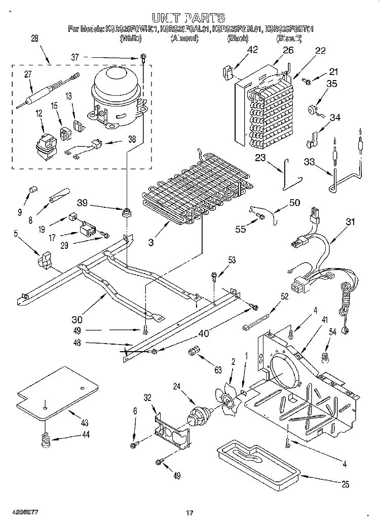 UNIT Diagram and Parts List for KSRS25FGWH01  KitchenAid Refrigerator