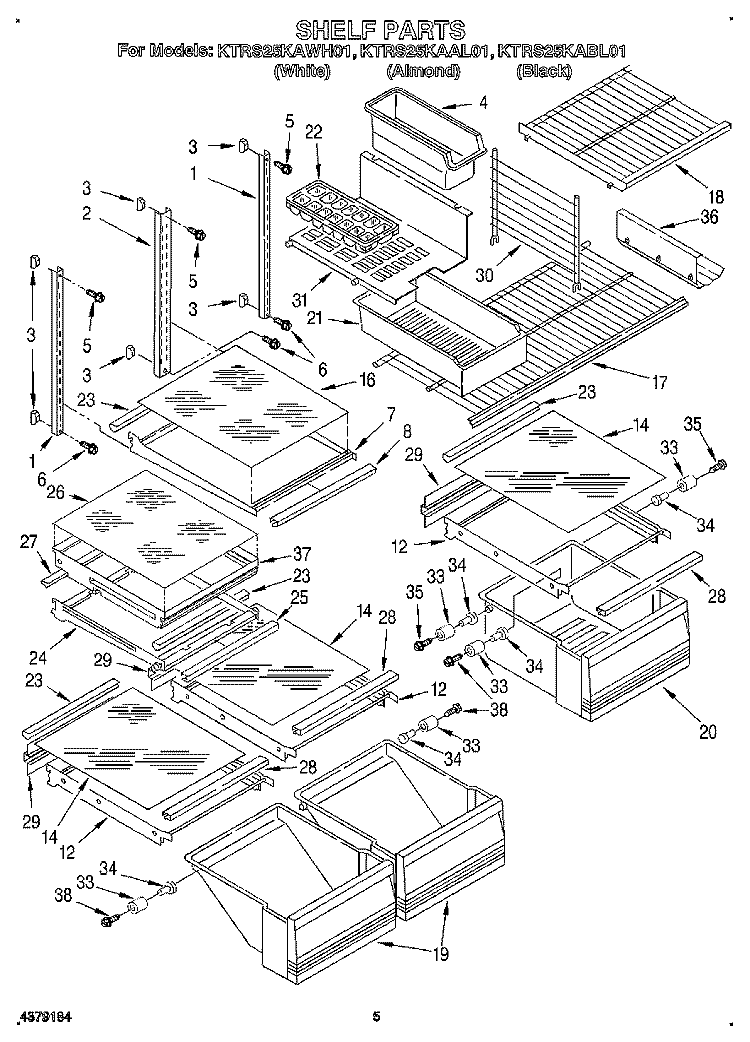 SHELF, LIT/OPTIONAL Diagram and Parts List for KTRS25KAAL01  KitchenAid Refrigerator