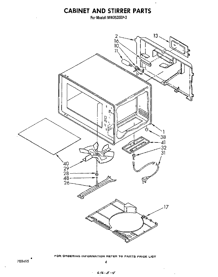 CABINET AND STIRRER Diagram and Parts List for MW3520XP3  Whirlpool Microwave