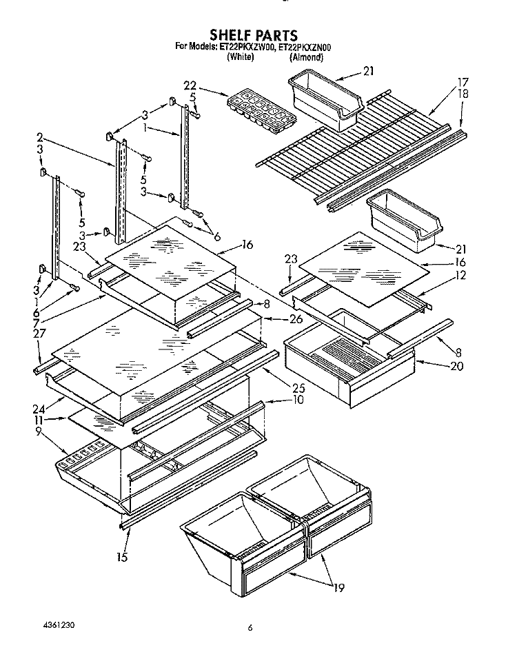 SHELF, LIT/OPTIONAL Diagram and Parts List for ET22PKXZW00  Whirlpool Refrigerator