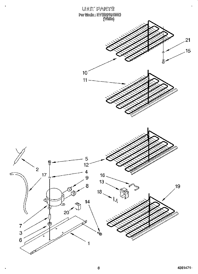 UNIT Diagram and Parts List for RV15EFRAW00  Roper Freezer