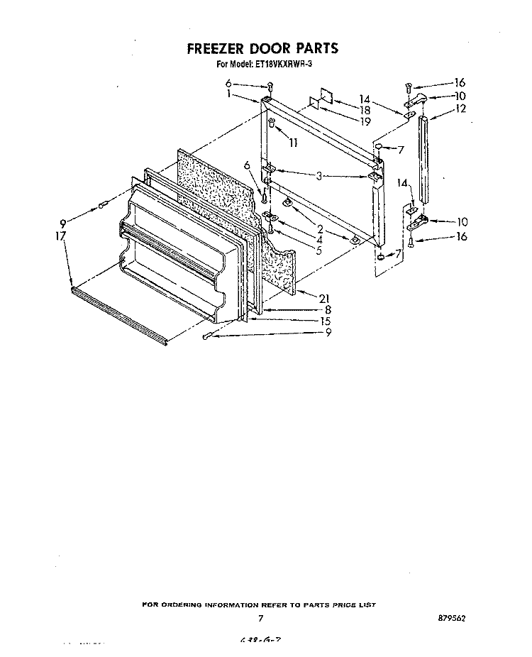 FREEZER DOOR Diagram and Parts List for ET18VKXRWR3  Whirlpool Refrigerator