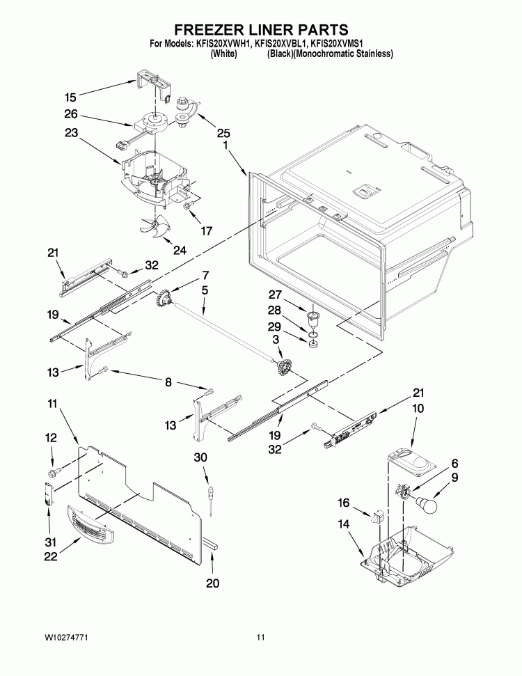 FREEZER LINER PARTS Diagram and Parts List for KFIS20XVMS1  KitchenAid Refrigerator