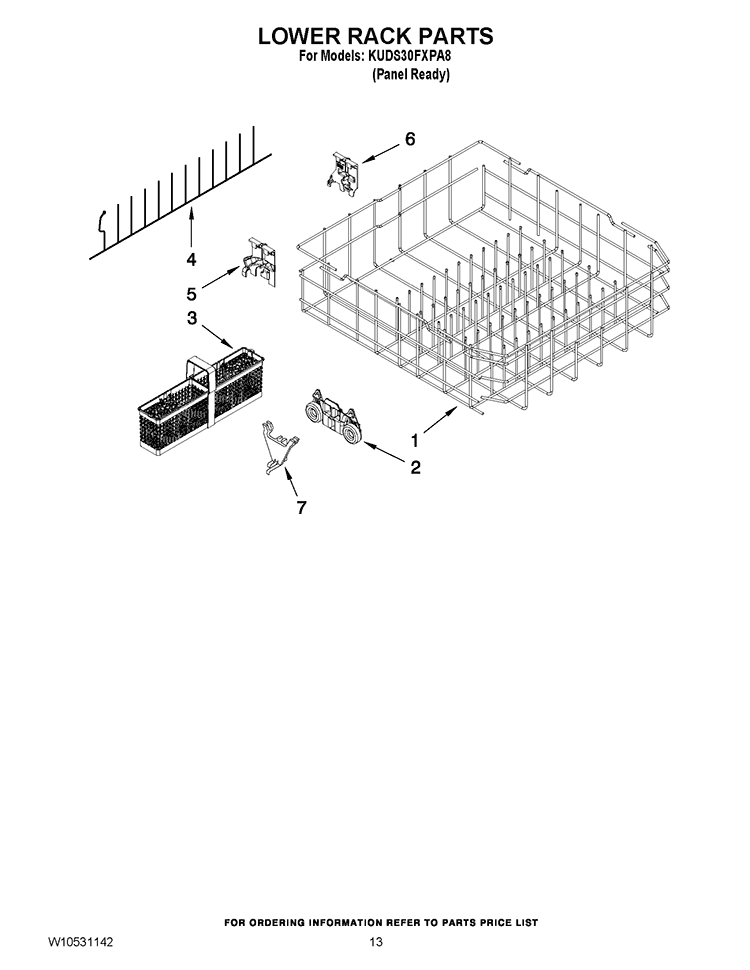 LOWER RACK PARTS Diagram and Parts List for KUDS30FXPA8  KitchenAid Dishwasher