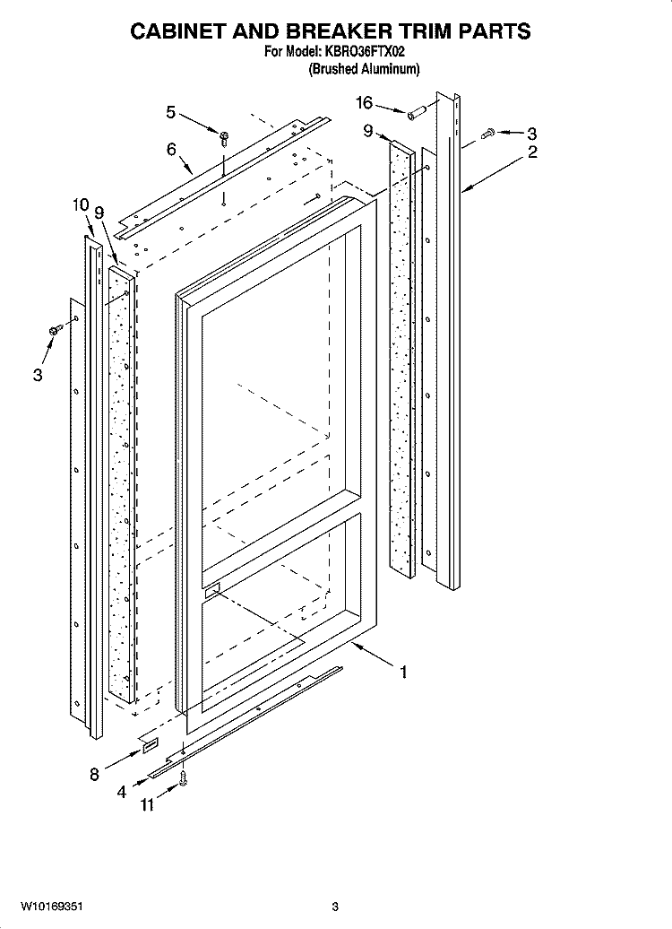 CABINET AND BREAKER TRIM PARTS Diagram and Parts List for KBRO36FTX02  KitchenAid Refrigerator