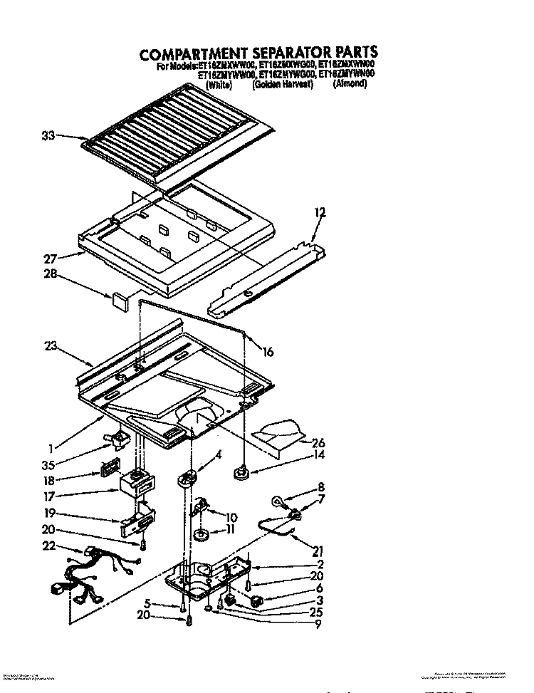 COMPARTMENT SEPARATOR Diagram and Parts List for ET16ZMXWW00  Whirlpool Refrigerator