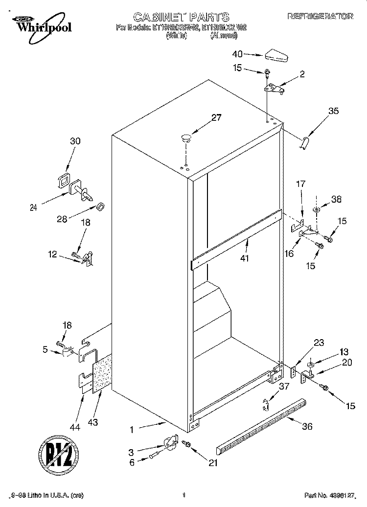 CABINET Diagram and Parts List for ET19RMXGN02  Whirlpool Refrigerator