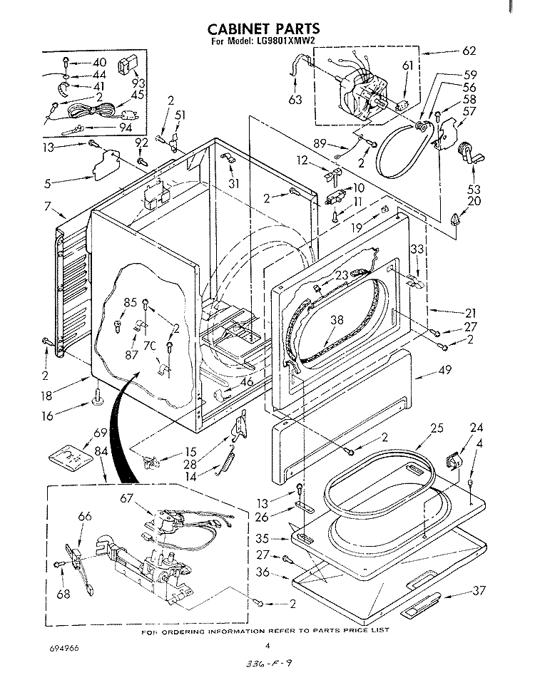 CABINET Diagram and Parts List for LG9801XMW2  Whirlpool Dryer