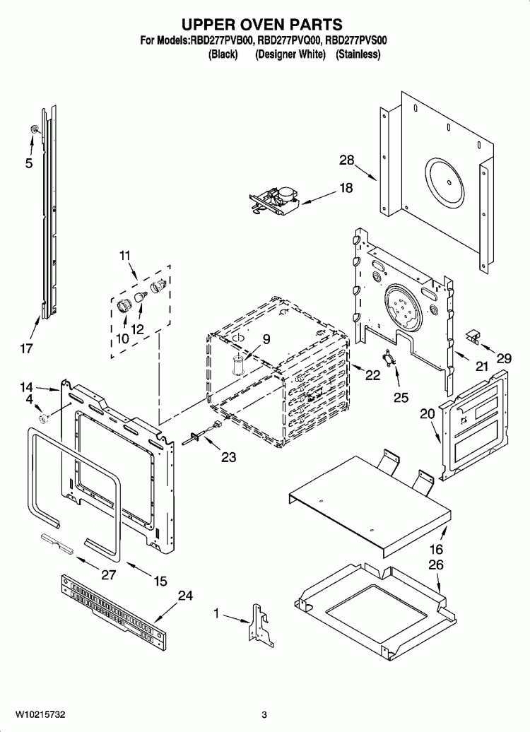 UPPER OVEN PARTS Diagram and Parts List for RBD277PVB00  Whirlpool Wall Oven