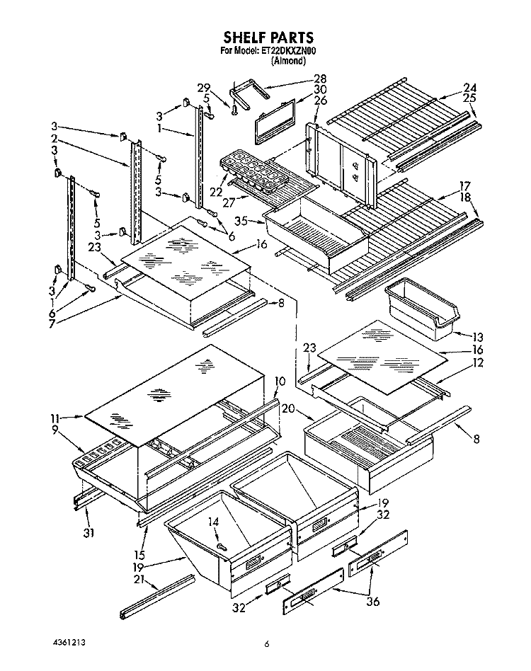 SHELF, LIT/OPTIONAL Diagram and Parts List for ET22DKXZN00  Whirlpool Refrigerator