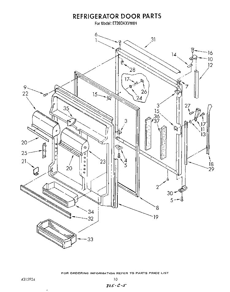 REFRIGERATOR DOOR Diagram and Parts List for ET20DKXVW04  Whirlpool Refrigerator