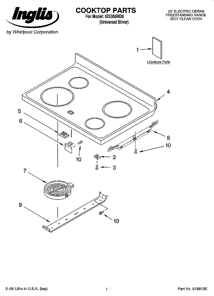 COOKTOP PARTS Diagram and Parts List for IES356RD0  Inglis Range