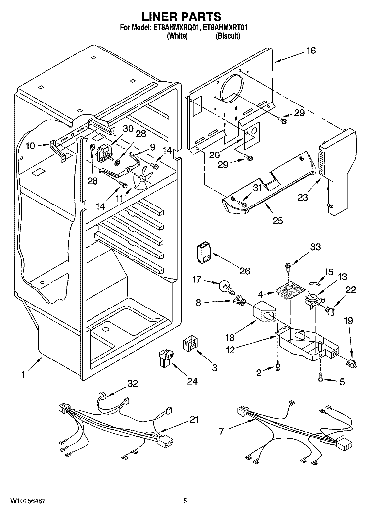 LINER PARTS Diagram and Parts List for ET8AHMXRT01  Whirlpool Refrigerator