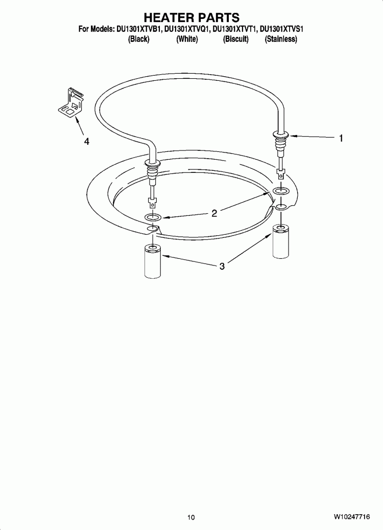 HEATER PARTS Diagram and Parts List for DU1301XTVQ1  Whirlpool Dishwasher