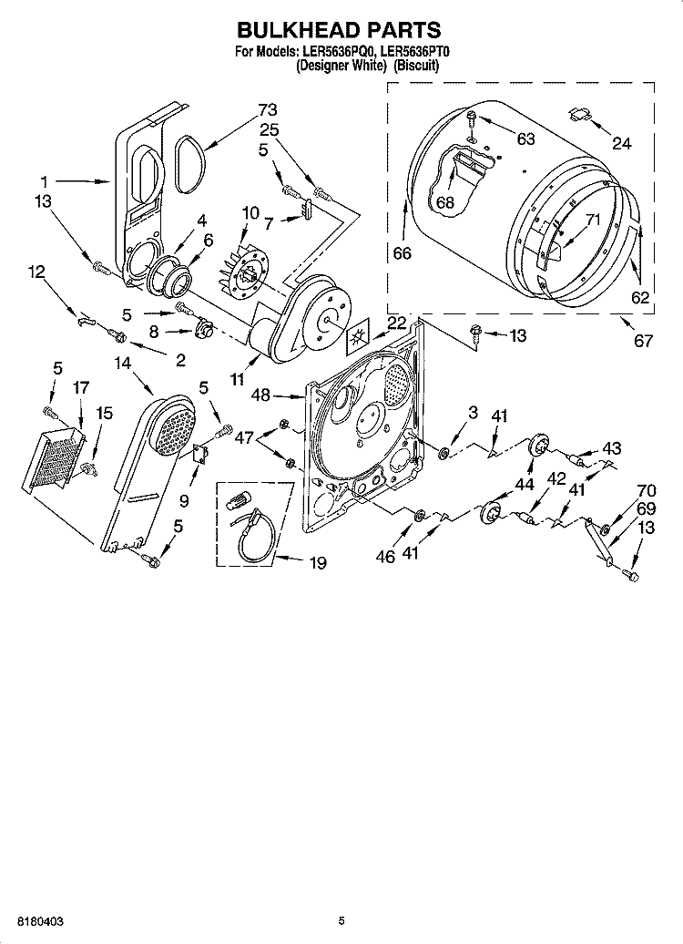 BULKHEAD PARTS Diagram and Parts List for LER5636PT0  Whirlpool Dryer