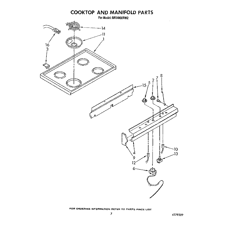 COOKTOP AND MANIFOLD Diagram and Parts List for RF0100XRW2  Whirlpool Range