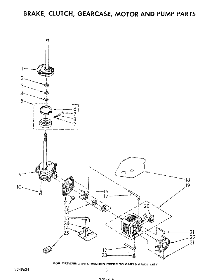 BRAKE, CLUTCH, GEARCASE, MOTOR AND PUMP Diagram and Parts List for LA5300XSW1  Whirlpool Washer