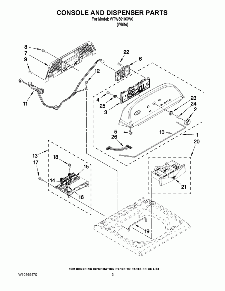CONSOLE AND DISPENSER PARTS Diagram and Parts List for WTW5610XW0  Whirlpool Washer