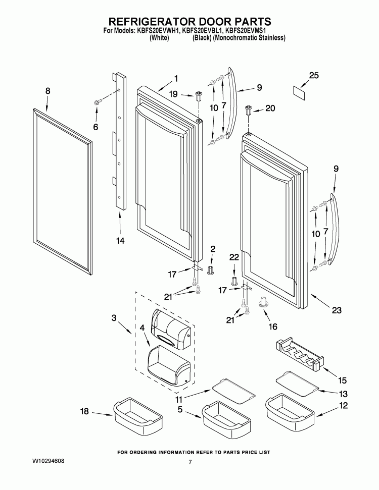 REFRIGERATOR DOOR PARTS Diagram and Parts List for KBFS20EVBL1  KitchenAid Refrigerator