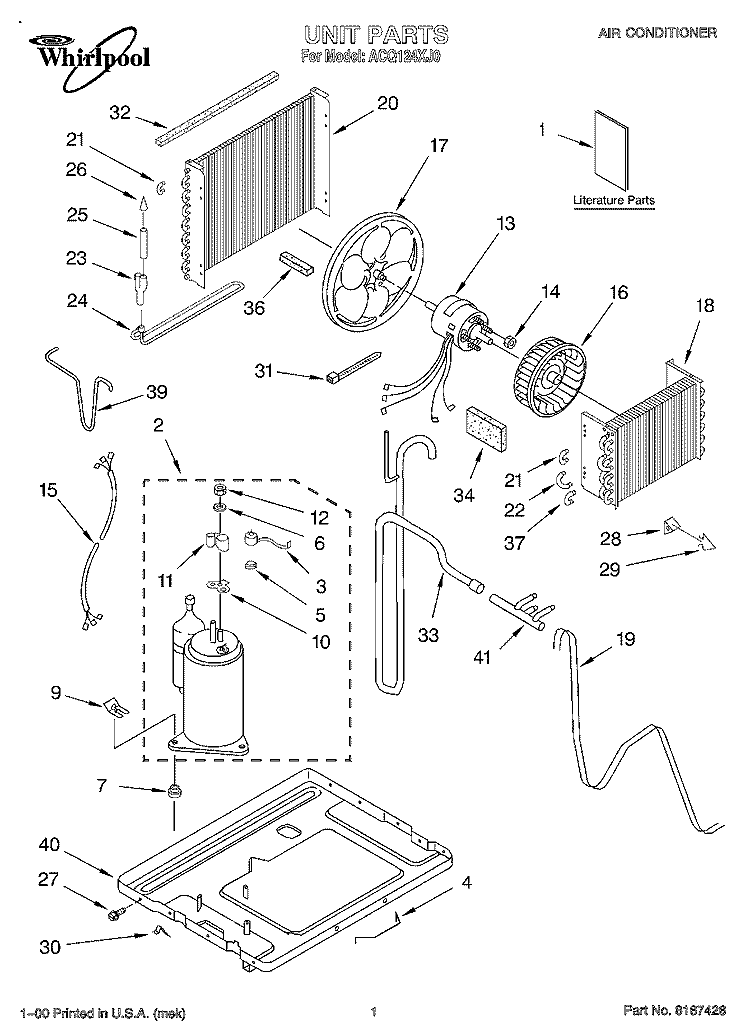 UNIT, LITERATURE Diagram and Parts List for ACQ124XJ0  Whirlpool Air Conditioner